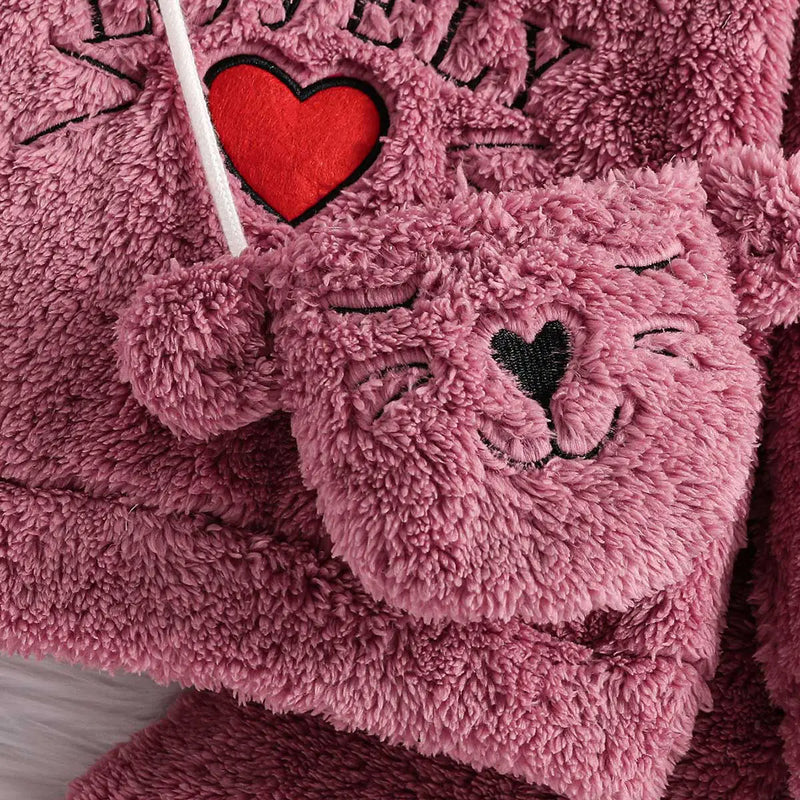Girls Pink Embroidered Hooded Fleece Sweatshirt With Jogger Co-ord Sets 2 pc. Sets
