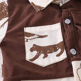 Boys Brown Animals Printed Shirt With Pant Set 2 pc. Sets