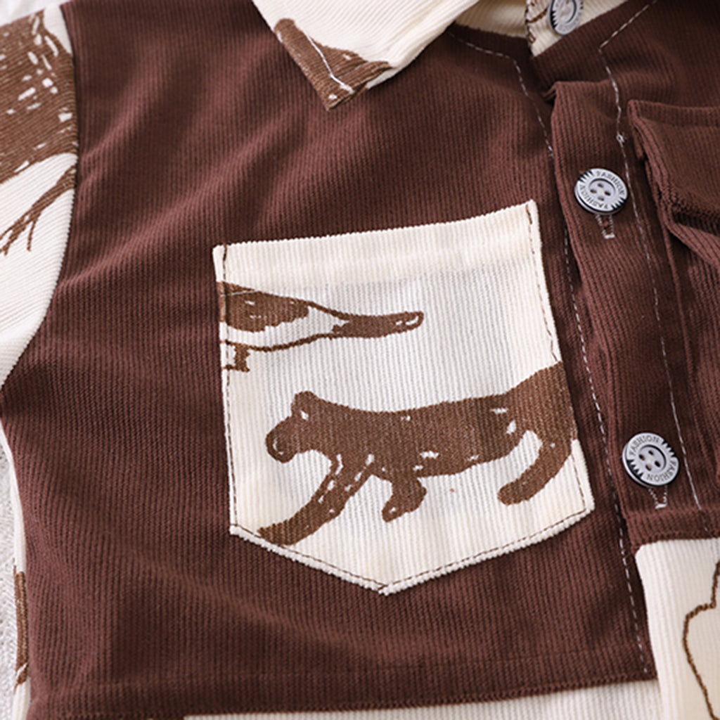 Boys Brown Animals Printed Shirt With Pant Set 2 pc. Sets