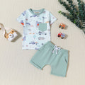 Boys Dinosaur Print Short Sleeves T-shirt With Shorts Set Sets Green 1-2 Y 