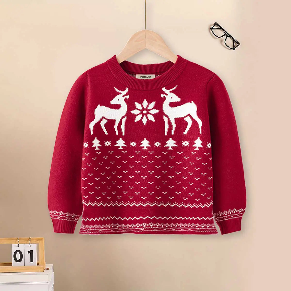 Girls Cute Christmas Reindeer Jacquard knit Sweater Sweaters & Cardigans