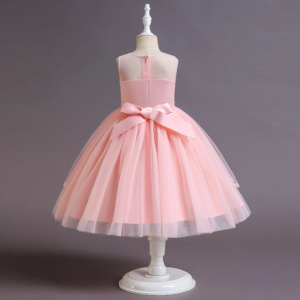 Girls Pink Embellished Sleeveless Layered Party Wear Dress Party Dresses