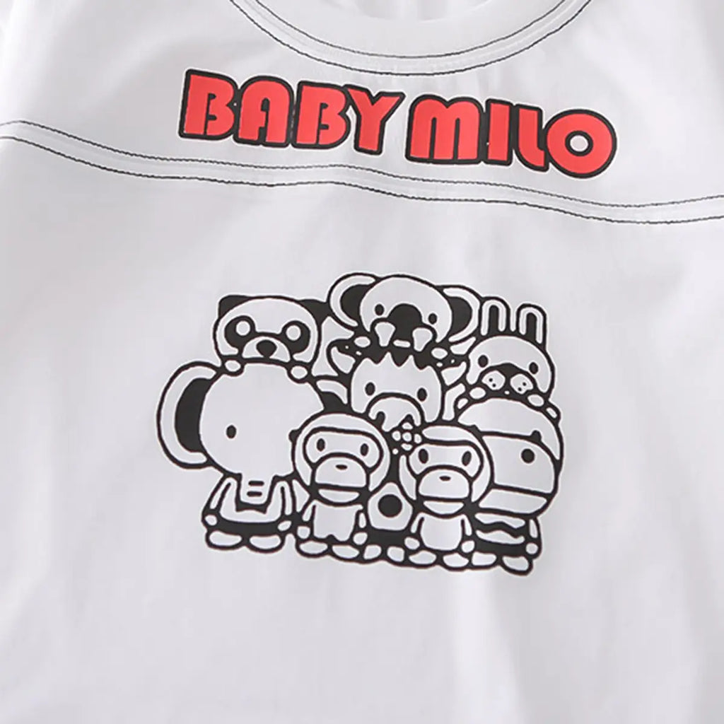 Boys White Graphic T-Shirt With Denim Shorts Sets Sets