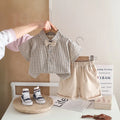 Boys Khaki Checked Button-Down Shirt With Shorts Sets Sets Khaki 1-2 Y
