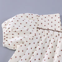 Girls White Polka Dot Print Top With Pleated Denim Shorts Set Sets