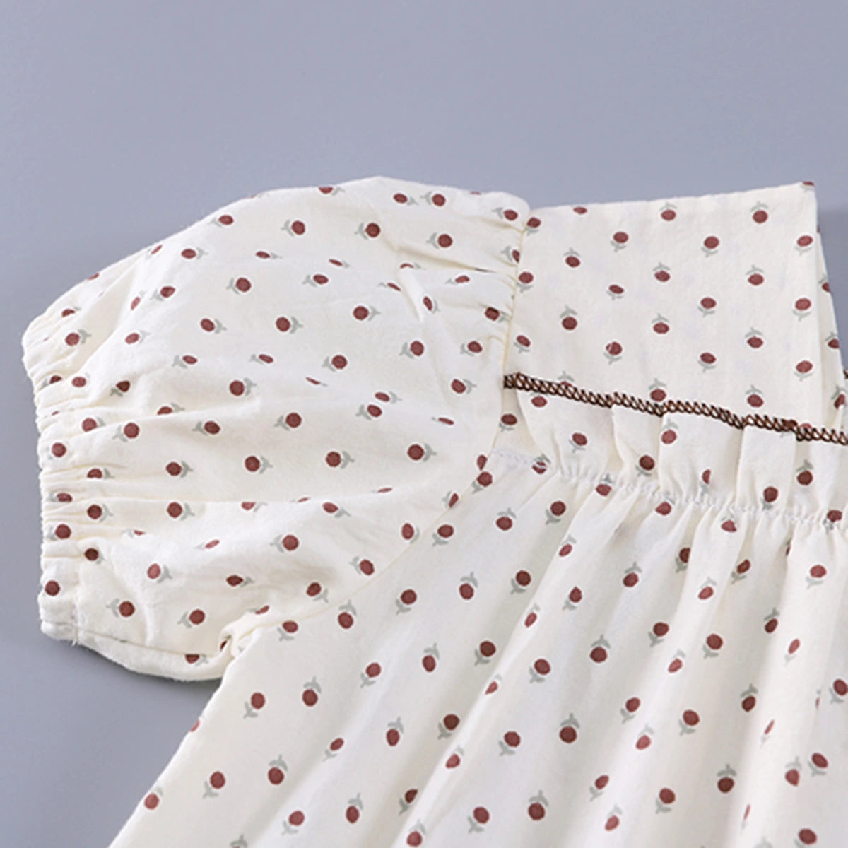 Girls White Polka Dot Print Top With Pleated Denim Shorts Set Sets