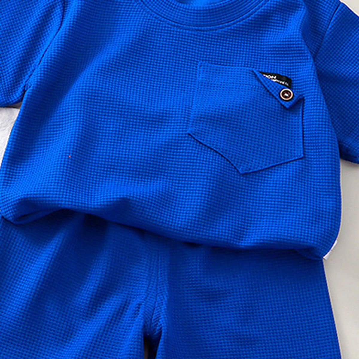 Boys Royal Blue Waffle Knit Short Sleeve T-Shirt With Shorts Sets 2 pc. Sets