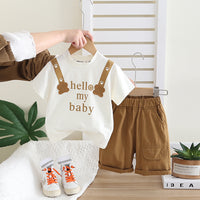 Boys Khaki Printed Short Sleeves T-shirt with Shorts Set Sets Khaki 1-2 Y