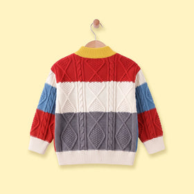 Boys Multicolour Cable Knit Long Sleeve Cardigan Sweaters & Cardigans
