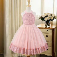 Girls Light Pink Sequin Embellished Sleeveless Fit & Flare Dress Casual Dresses Light Pink 3-4 Y