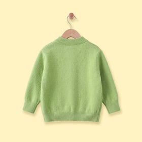 Girls Green Applique Long Sleeve Cardigan Sweaters & Cardigans