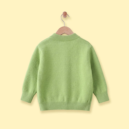 Girls Green Applique Long Sleeve Cardigan Sweaters & Cardigans