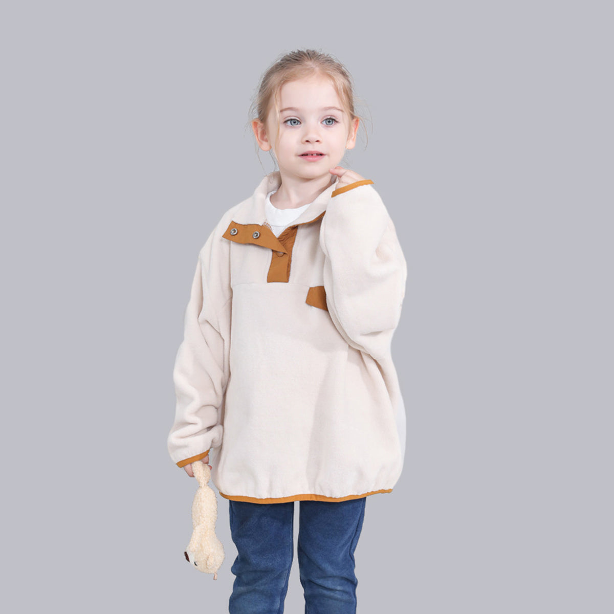 Girls Apricot Solid Pullover Sweatshirt Sweatshirts & Hoodies