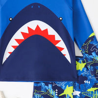 Boys Blue Shark Face Printed T-Shirt With Shorts Swimwear Set Beachwear