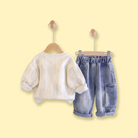 Boys Off White Typography Sweatshirt With Denim Pants Sets 2 pc. Sets