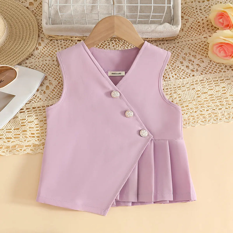 Girls Lavender Sleeveless Top With Pants Co-ord Sets Sets