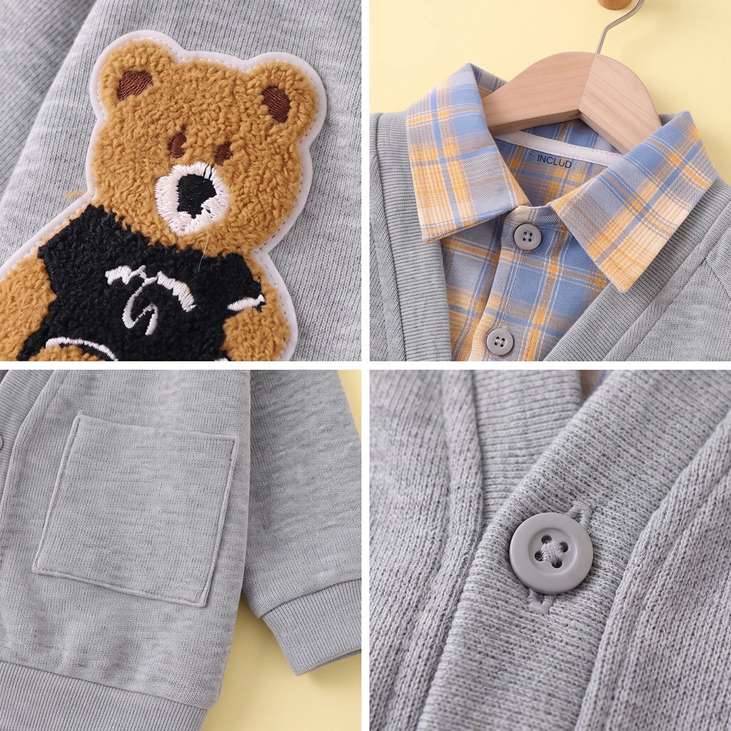 Boys Grey Bear Applique Raglan Sleeve Cardigan Sweaters & Cardigans