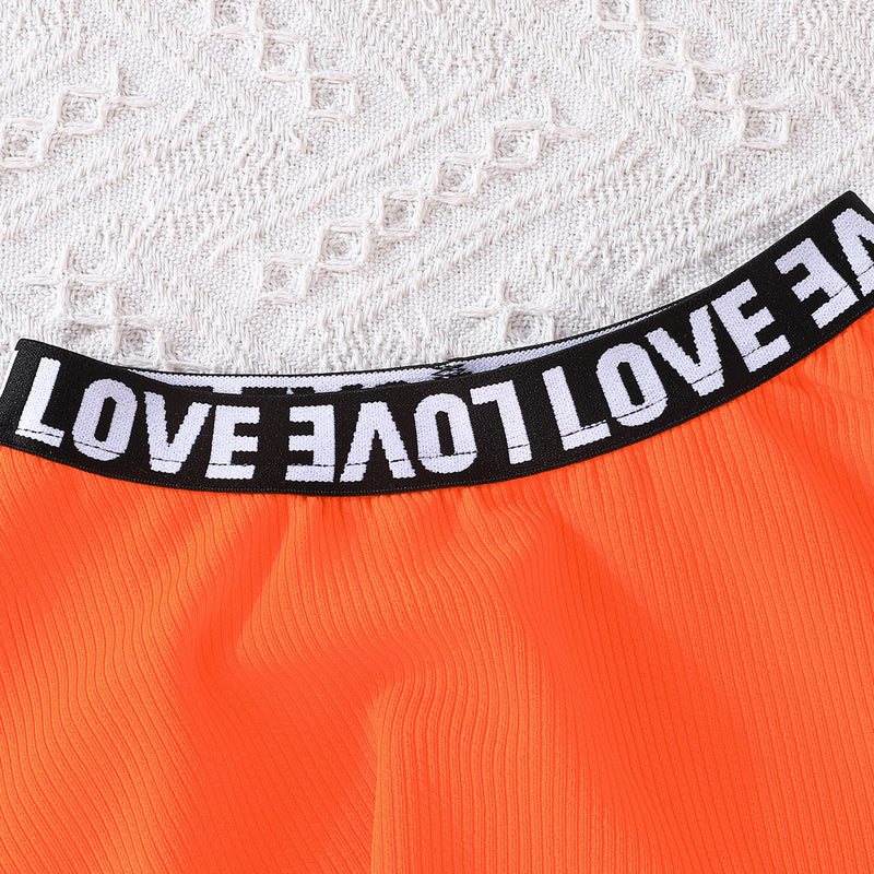 Girls Neon Orange Sleeveless Crop Top With Flared Skirt Set 2 pc. Sets