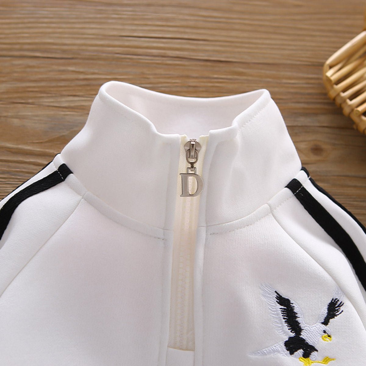Boys White Eagle Embroidered Sweatshirt With Sling Bag and Pants Set Sets