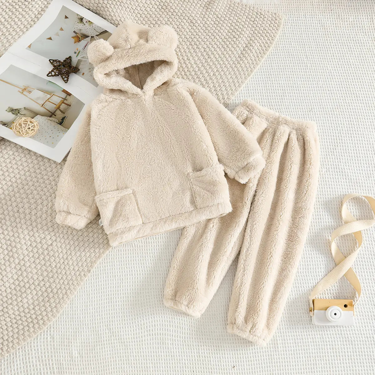 Girls Apricot Polar Fleece Hooded Jacket With Jogger Co-ord Sets Sets Apricot 1-2 Y