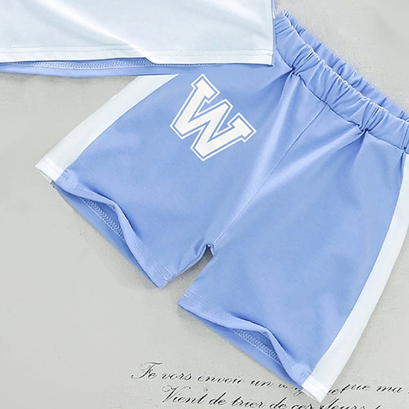 Boys Light Blue Colourblocked Short Sleeve T-Shirt With Shorts Sets 2 pc. Sets