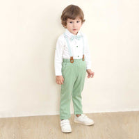 Boys Long Sleeve Shirt With Suspender Pants Set Sets   