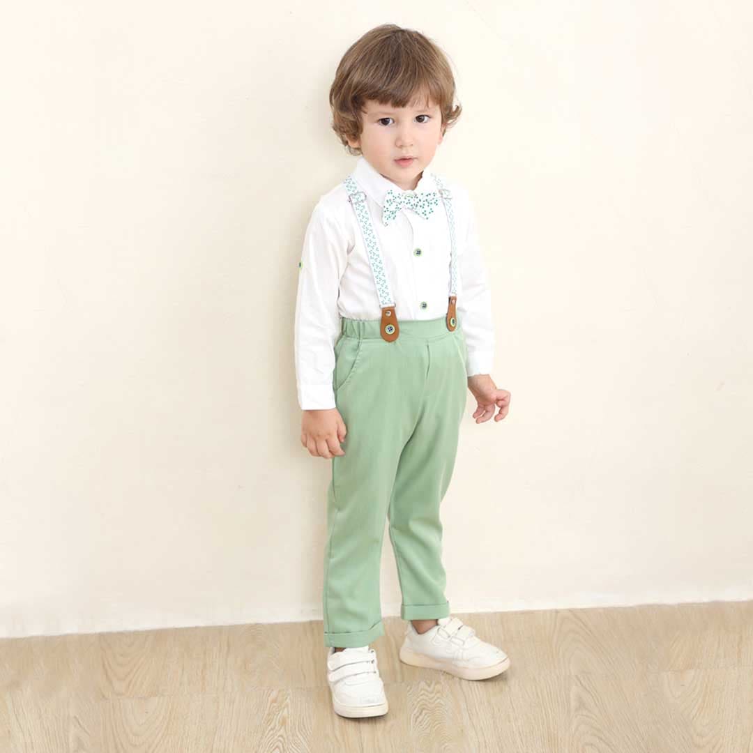 Boys Long Sleeve Shirt With Suspender Pants Set Sets   