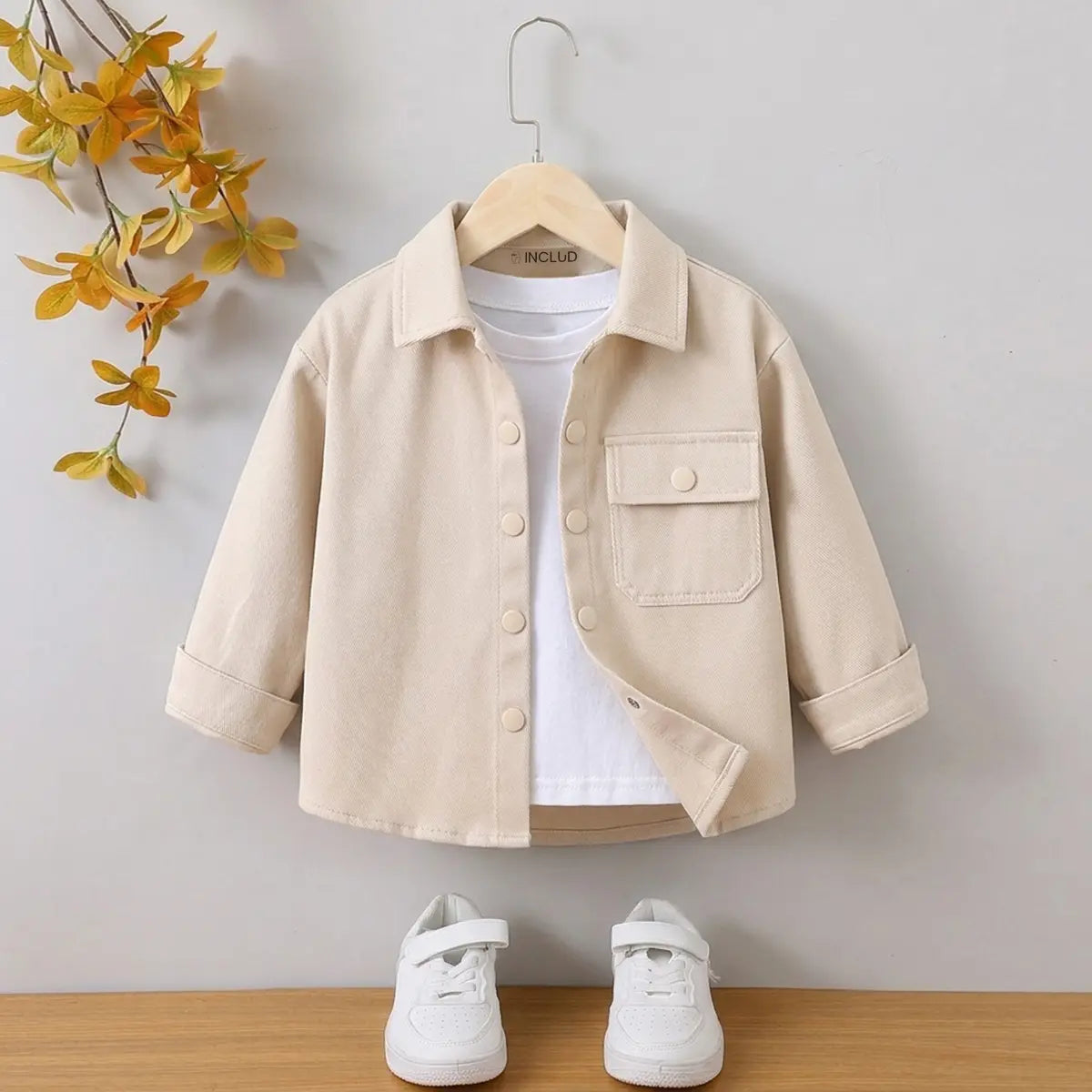 Boys Beige Textured Long Sleeve Shirt with Pocket Shirts Beige 1-2 Y