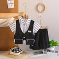 Boys Black Stripes Attached Front Waistcoat Shirt With Shorts Sets Sets Black 1-2 Y