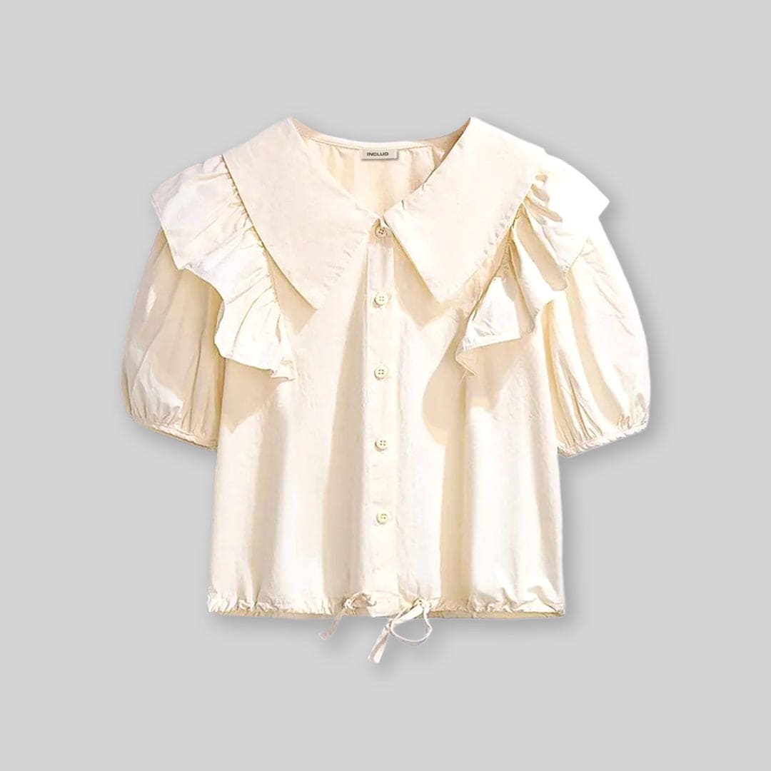 Girls Ruffle Shirt With Flared Skirt Set Sets   