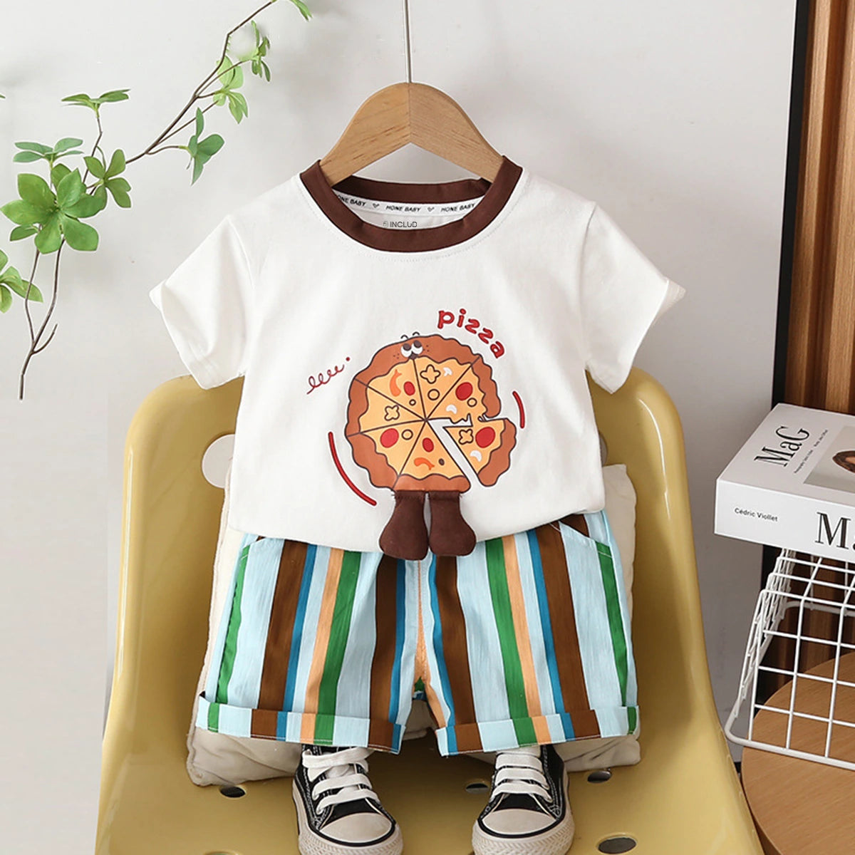 Boys Off White Pizza Print Short Sleeve T-Shirt With Striped Shorts Sets 2 pc. Sets Off White 1-2 Y