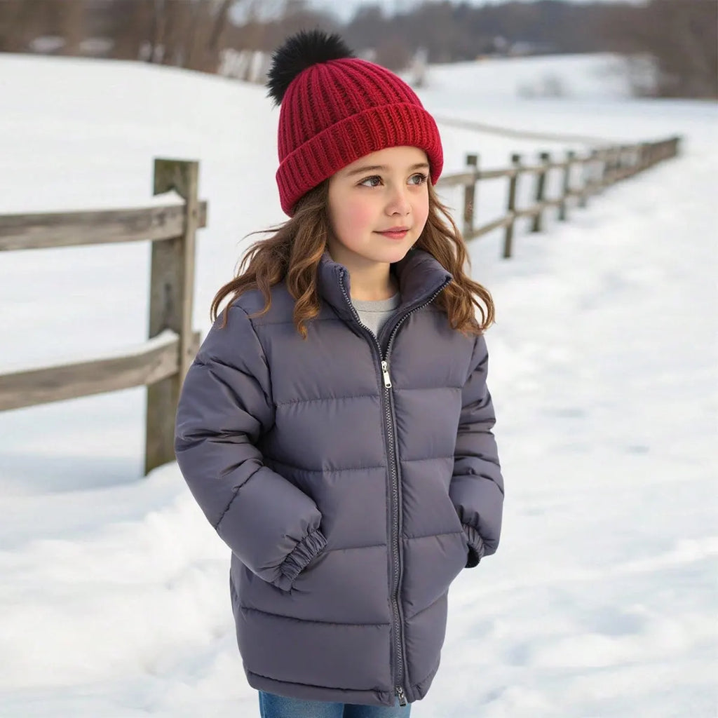Girls Grey Quilted High-neck Puffer Jacket With Side Pockets Coats & Jackets