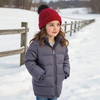 Girls Grey Quilted High-neck Puffer Jacket With Side Pockets Coats & Jackets