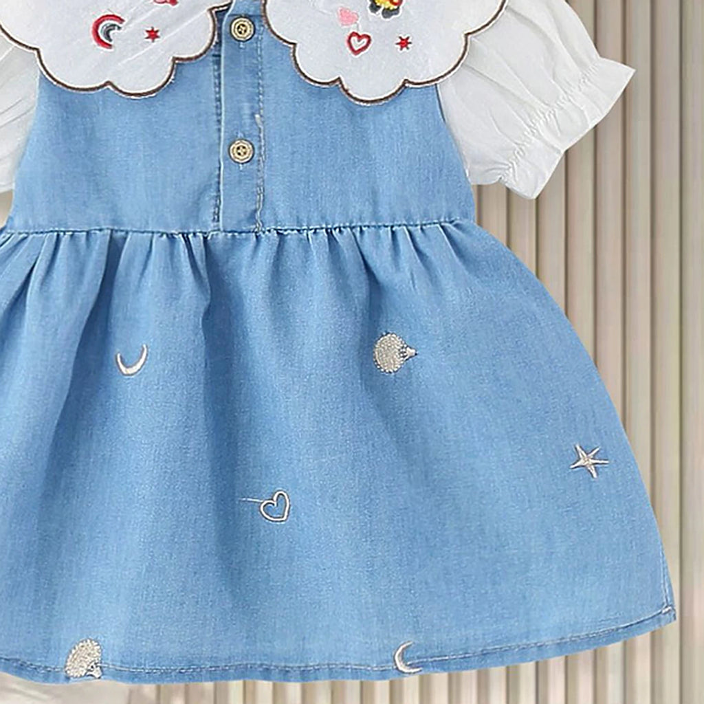 Girls Light Blue Embroidered Fit & Flare Dress Casual Dresses