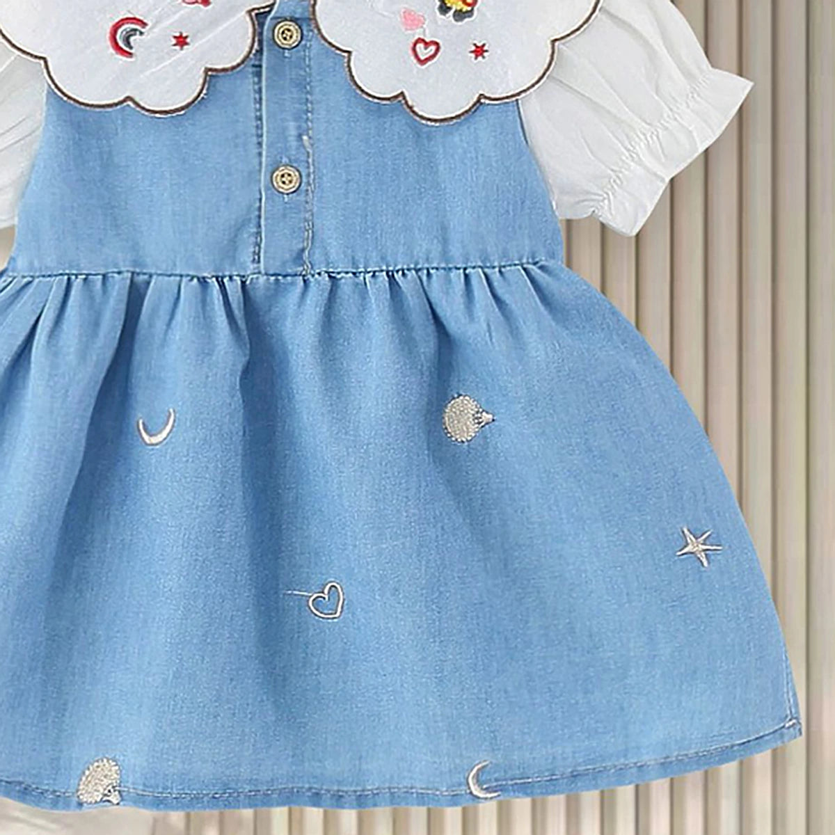 Girls Light Blue Embroidered Fit & Flare Dress Casual Dresses