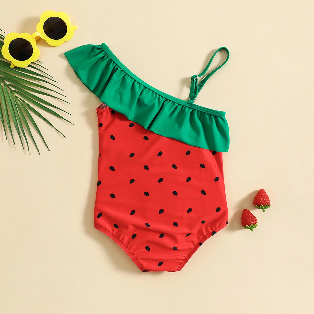 Girls Red Watermelon Printed Swimwear Bodysuit Beachwear