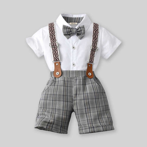 Boys Short Sleeve Shirt With Suspender Check Shorts Set 2 pc. Sets   
