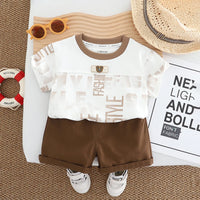 Boys Brown Typographic Printed Short Sleeve T-Shirt With Shorts Sets 2 pc. Sets Brown 1-2 Y