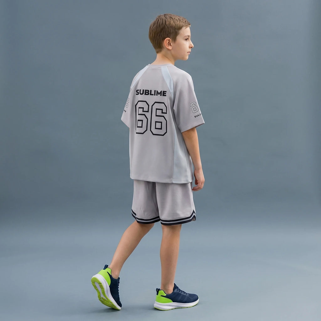 Boys Light Grey Graphic Print Short Sleeve T-Shirt With Shorts Sets 2 pc. Sets