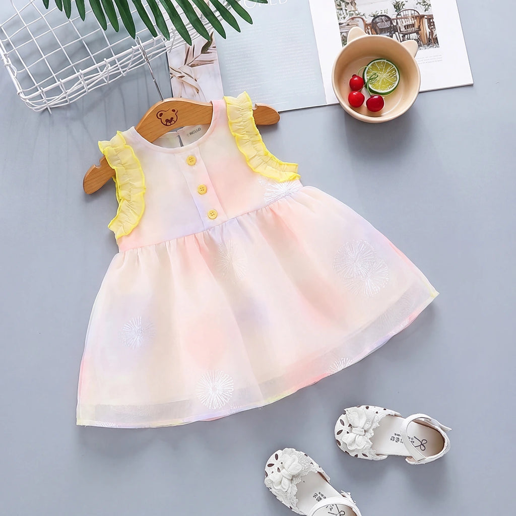 Girls Light Pink Floral Embroidered Sleeveless Fit And Flare Dress Casual Dresses Light Pink 1-2 Y