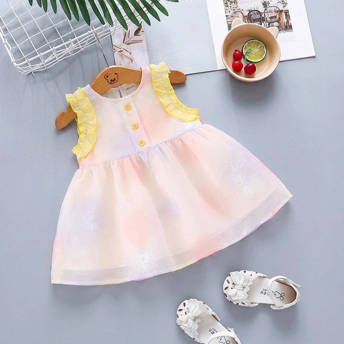 Girls Light Pink Floral Embroidered Sleeveless Fit And Flare Dress Casual Dresses Light Pink 1-2 Y