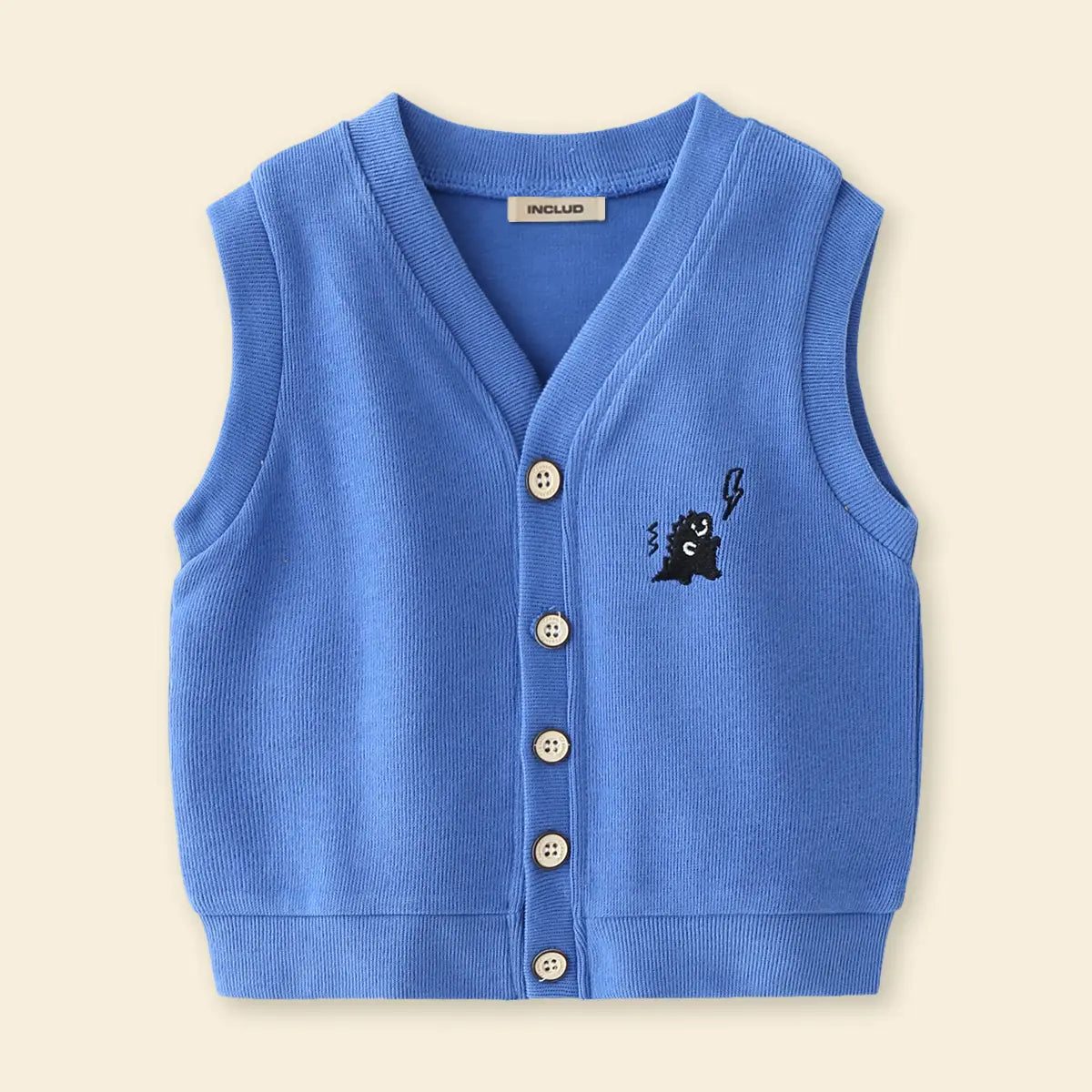 Boys Light Blue Self-Design Sleeveless Knitted Cardigan Sweaters & Cardigans
