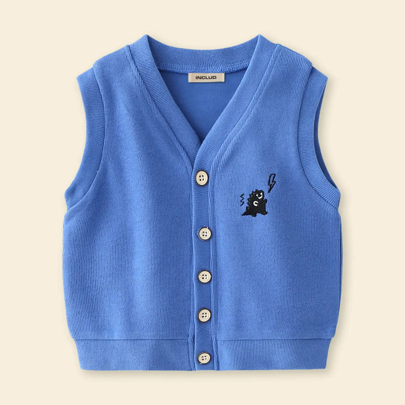 Boys Light Blue Self-Design Sleeveless Knitted Cardigan Sweaters & Cardigans