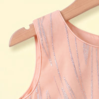 Girls peach sleeveless party gown with floral waist and tulle