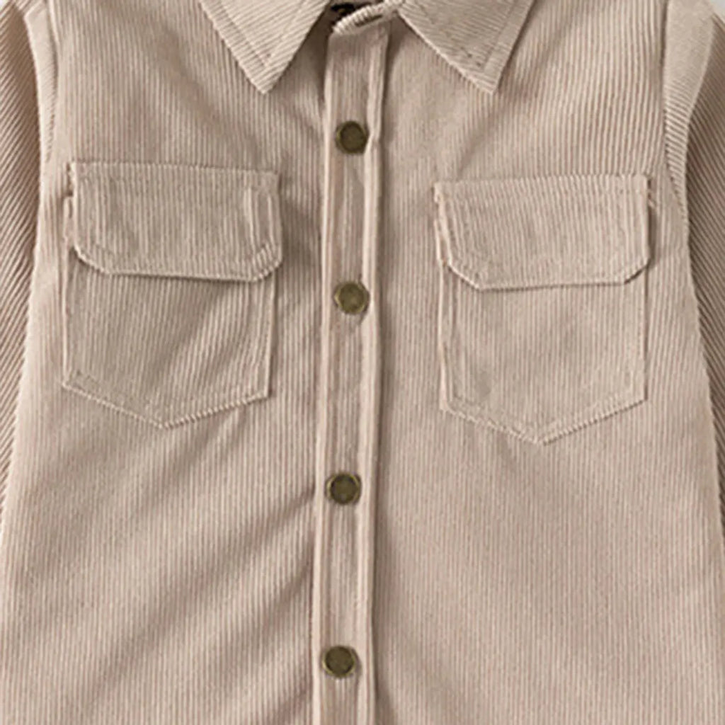 Boys Beige Corduroy Long Sleeves Shirts Shirts