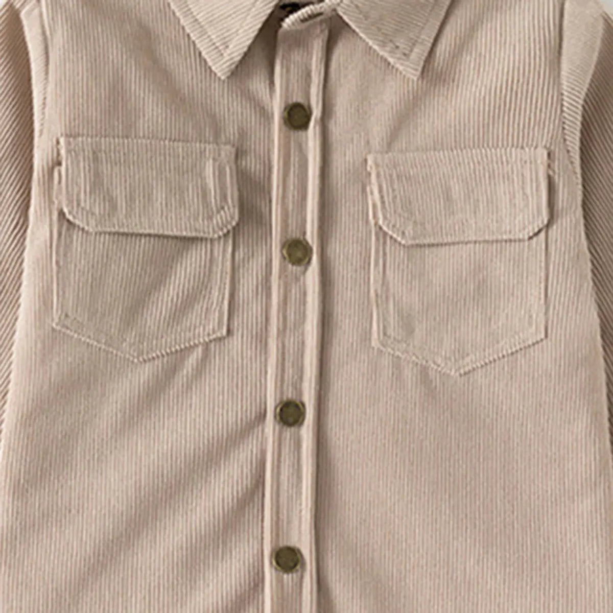 Boys Beige Corduroy Long Sleeves Shirts Shirts