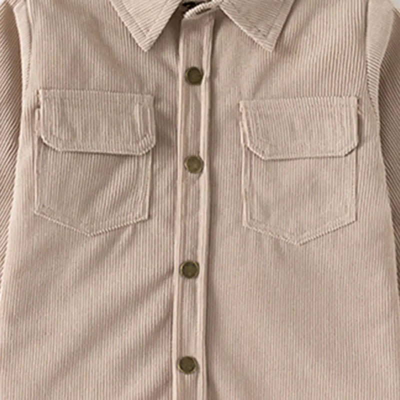 Boys Beige Corduroy Long Sleeves Shirts Shirts