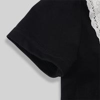 Girls Black Lace Yoke Short Sleeve Top With Elasticated Shorts Sets Sets