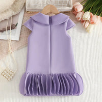 Girls Purple Cap Sleeves A-line Dress With Ruffled Hem Party Dresses