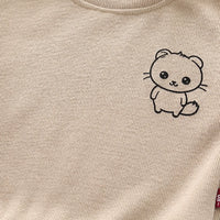 Boys Beige Cat Cartoon Printed Sweatshirt With Jogger Sets Sets